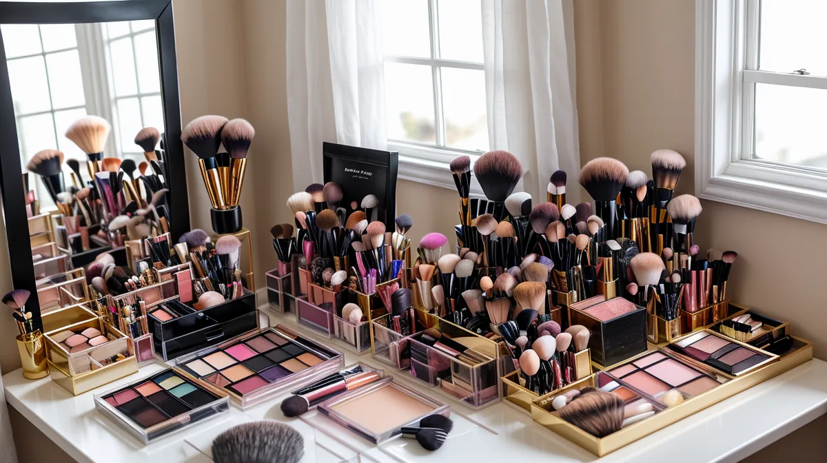 Aprende a realizar un maquillaje de cine profesional desde tu casa: paleta de sombras y pinceles listos junto a luz natural de ventana