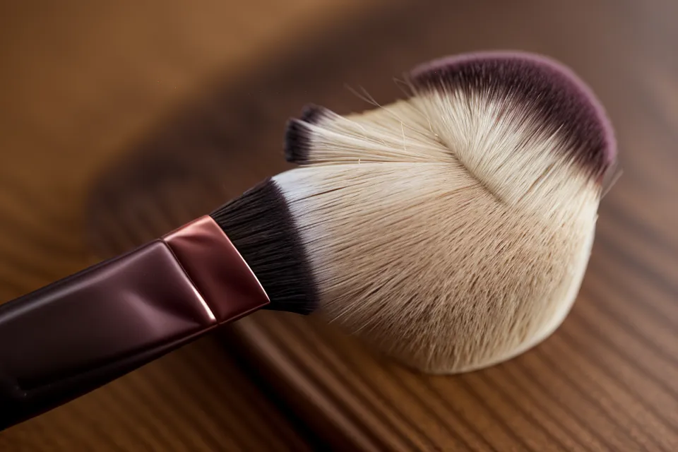 Brocha de maquillaje aficionada aplicando contorno facial en crema estilo Hollywood