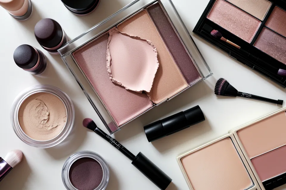 Referencias de look Hollywood años 70 junto a cosméticos modernos para maquillaje editorial