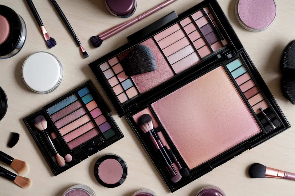 Brocha con pigmento rojo editorial al atardecer, estética Hollywood aplicada con teoría del color en maquillaje de cine