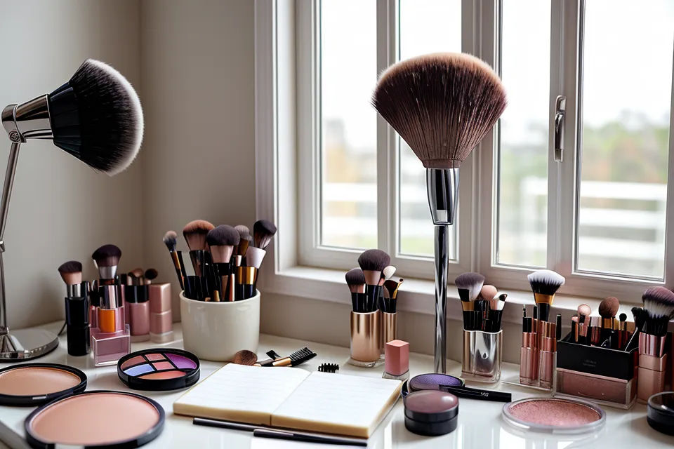 Primer plano de sombras en crema y labiales en tonos rubí para maquillaje monocromático.