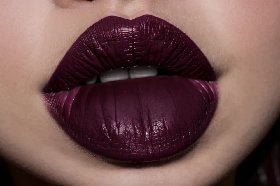 Labios borgoña con borde difuminado, técnica de arco de Cupido moderno para maquillaje editorial