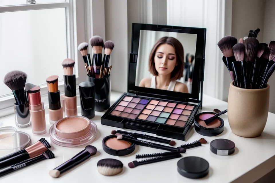Lámpara de maquillaje profesional iluminando pinceles de precisión para técnicas de pasarela